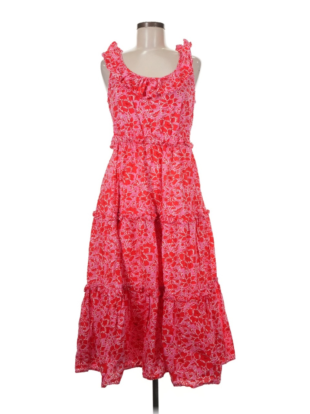 J. Crew Pink and Coral Floral Riffled Cotton Sun Dress 8 medium
